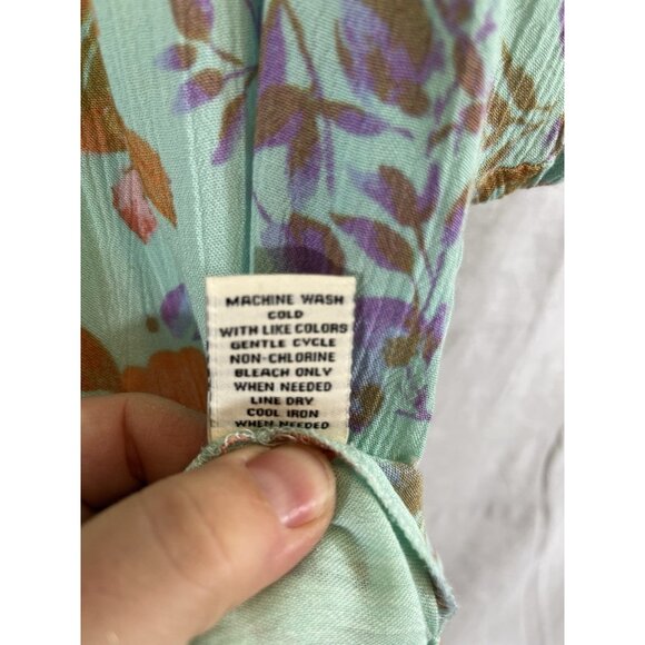 Caffe Marrakesh Women's Medium Teal Floral Rayon Blouse - Picture 4 of 7